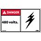Danger Labels; 480 Volts, 3X5, Adhesive Vinyl, 5/Pack