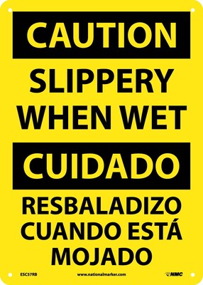 Caution Signs; Slippery When Wet (Bilingual), 14X10, Rigid Plastic