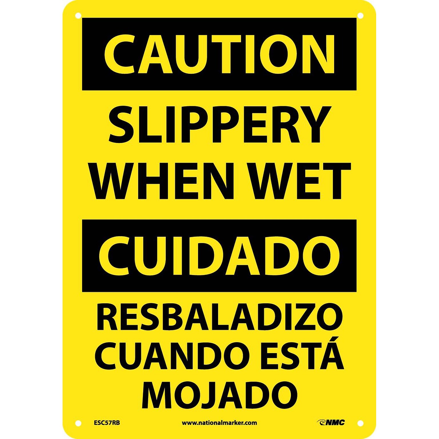 Caution Signs; Slippery When Wet (Bilingual), 14X10, Rigid Plastic