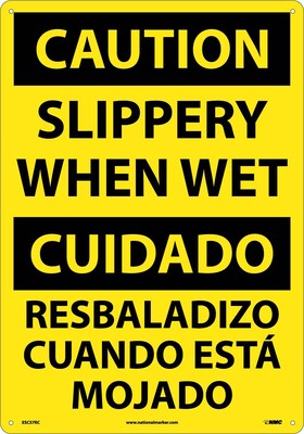 Caution Signs; Slippery When Wet (Bilingual), 20X14, Rigid Plastic