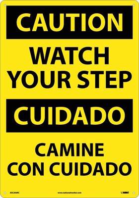 Caution Signs; Watch Your Step (Bilingual), 20X14, Rigid Plastic