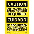 Caution Labels; Safety Glasses And Hearing Protection Required, Bilingual, 14X10, Adhesive Vinyl