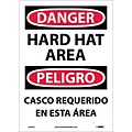 Danger Labels; Hard Hat Area (Bilingual), 14X10, Adhesive Vinyl
