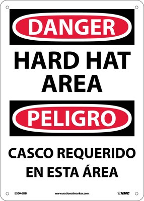 Danger Signs; Hard Hat Area (Bilingual), 14X10, Rigid Plastic