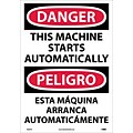 Danger Labels; This Machine Starts Automatically (Bilingual), 20X14, Adhesive Vinyl