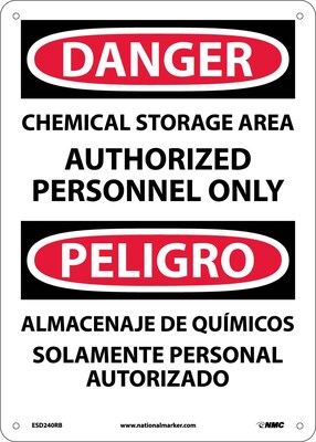 Danger Signs; Chemical Storage Area Authorized Personnel Only (Bilingual), 14X10, Rigid Plastic