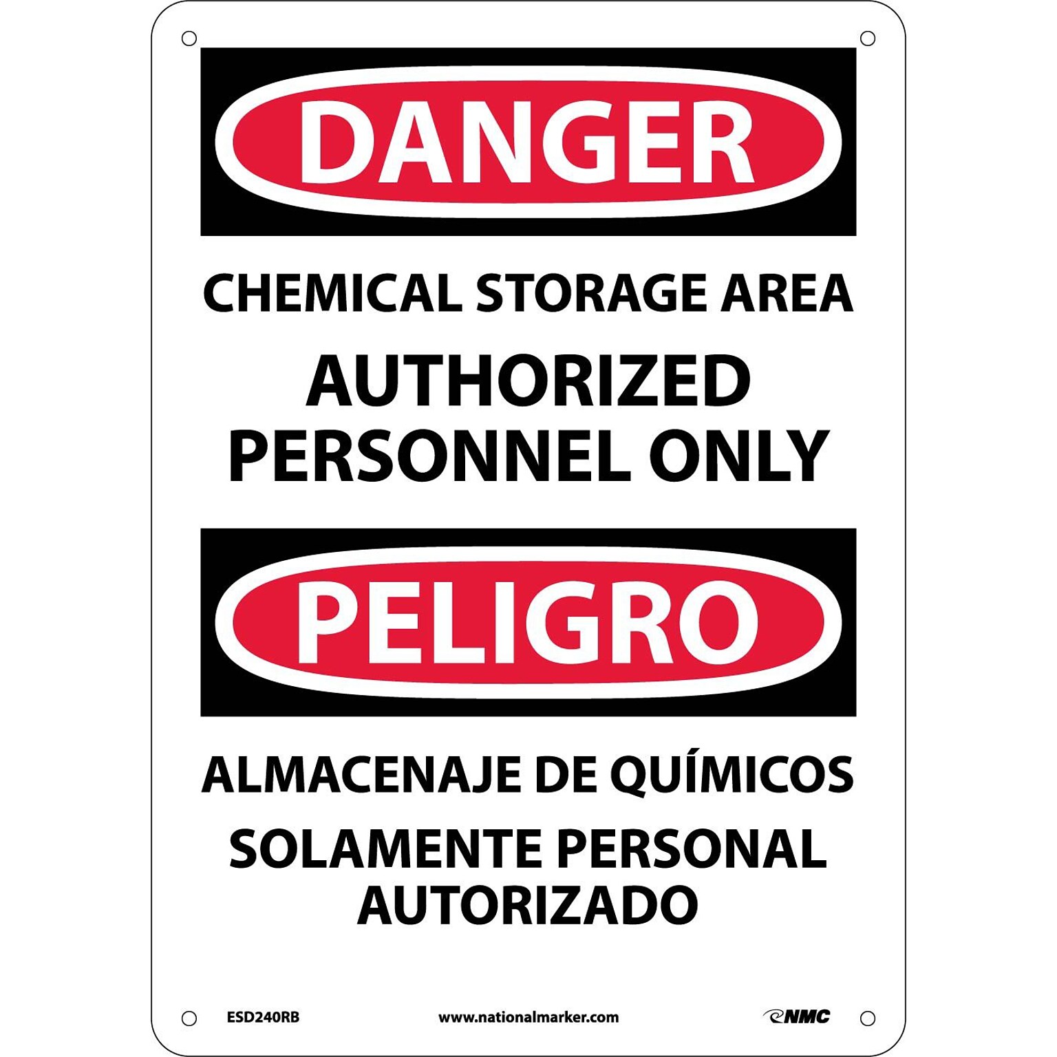 Danger Signs; Chemical Storage Area Authorized Personnel Only (Bilingual), 14X10, Rigid Plastic