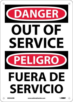 Danger Signs; Out Of Service Bilingual, 14X10, Rigid Plastic