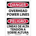 Danger Labels; Overhead Power Lines, Bilingual, 14X10, Adhesive Vinyl