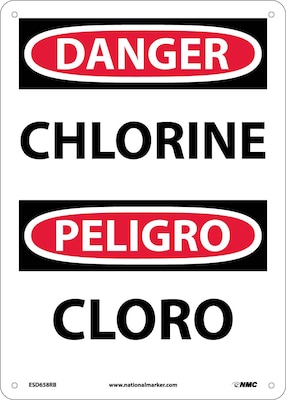 Danger Signs; Chlorine, Bilingual, 14X10, Rigid Plastic