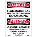 Flammable Gas Keep Fire Or Flame Away No Smoking, Bilingual, 14X10, Rigid Plastic, Danger Sign