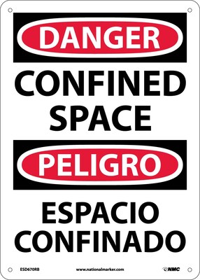 Danger Signs; Confined Space, Bilingual, 14X10, Rigid Plastic