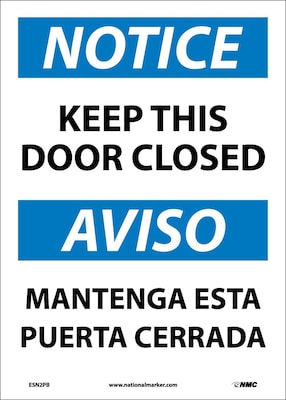 Notice Labels; Keep This Door Closed Bilingual, 14X10, Adhesive Vinyl