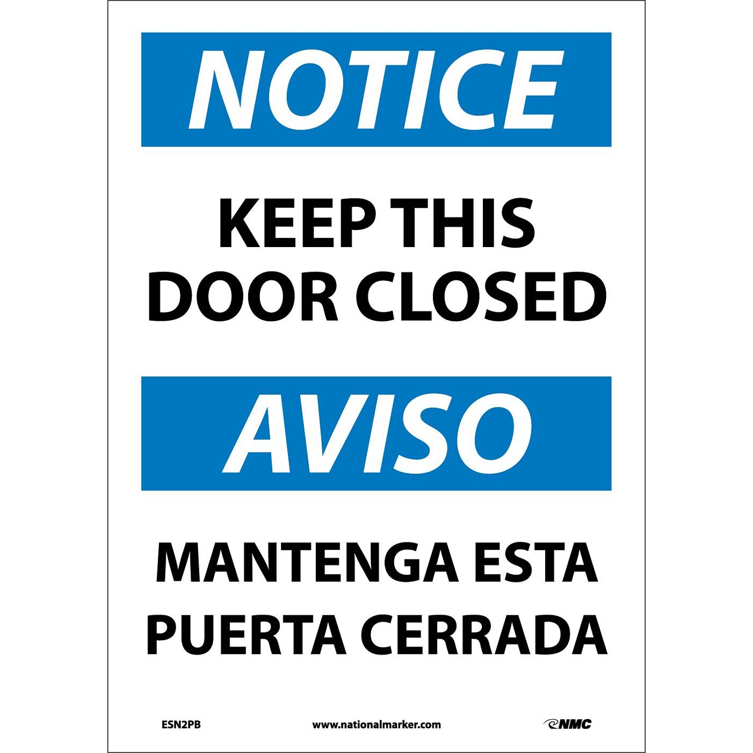 Notice Labels; Keep This Door Closed Bilingual, 14X10, Adhesive Vinyl