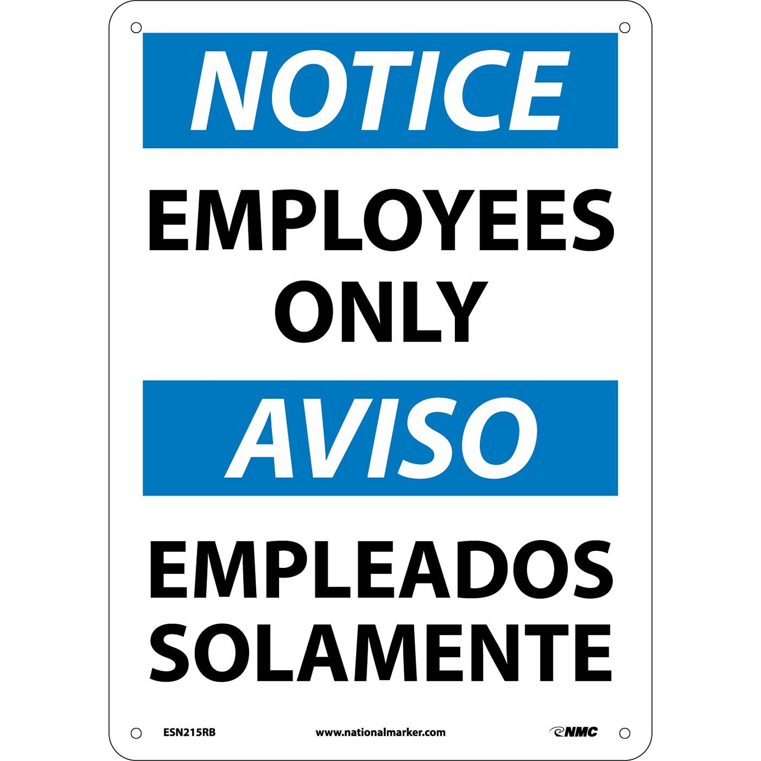 Employees Only (Bilingual), 14X10, Rigid Plastic, Notice Sign