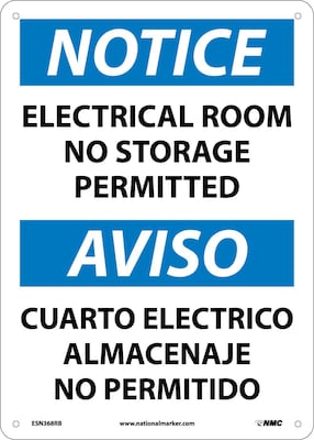 Notice Signs; Electrical Room No Storage Permitted Bilingual, 14X10, Rigid Plastic