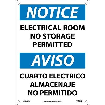 Notice Signs; Electrical Room No Storage Permitted Bilingual, 14X10, Rigid Plastic