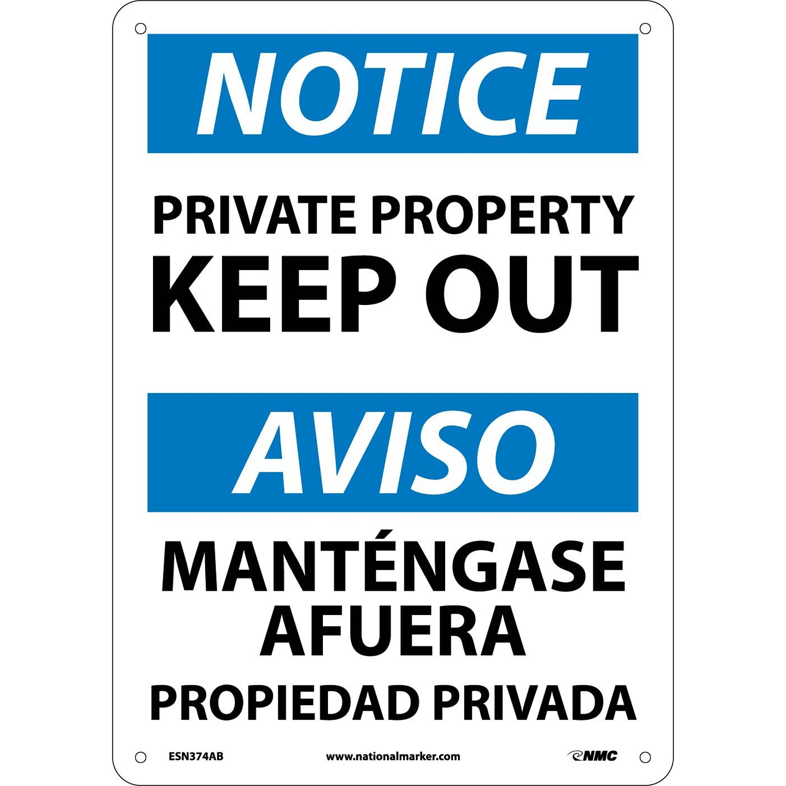 Private Property Keep Out, Bilingual, 14X10, .040 Aluminum, Notice Sign
