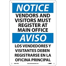 Notice Signs; Vendors And Visitors Must Register At Main Office, Bilingual, 14X10, Rigid Plastic