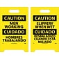 Floor Signs; Dbl Side, Caution Men Working Caution Slippery When Wet (Bilingual), 20X12