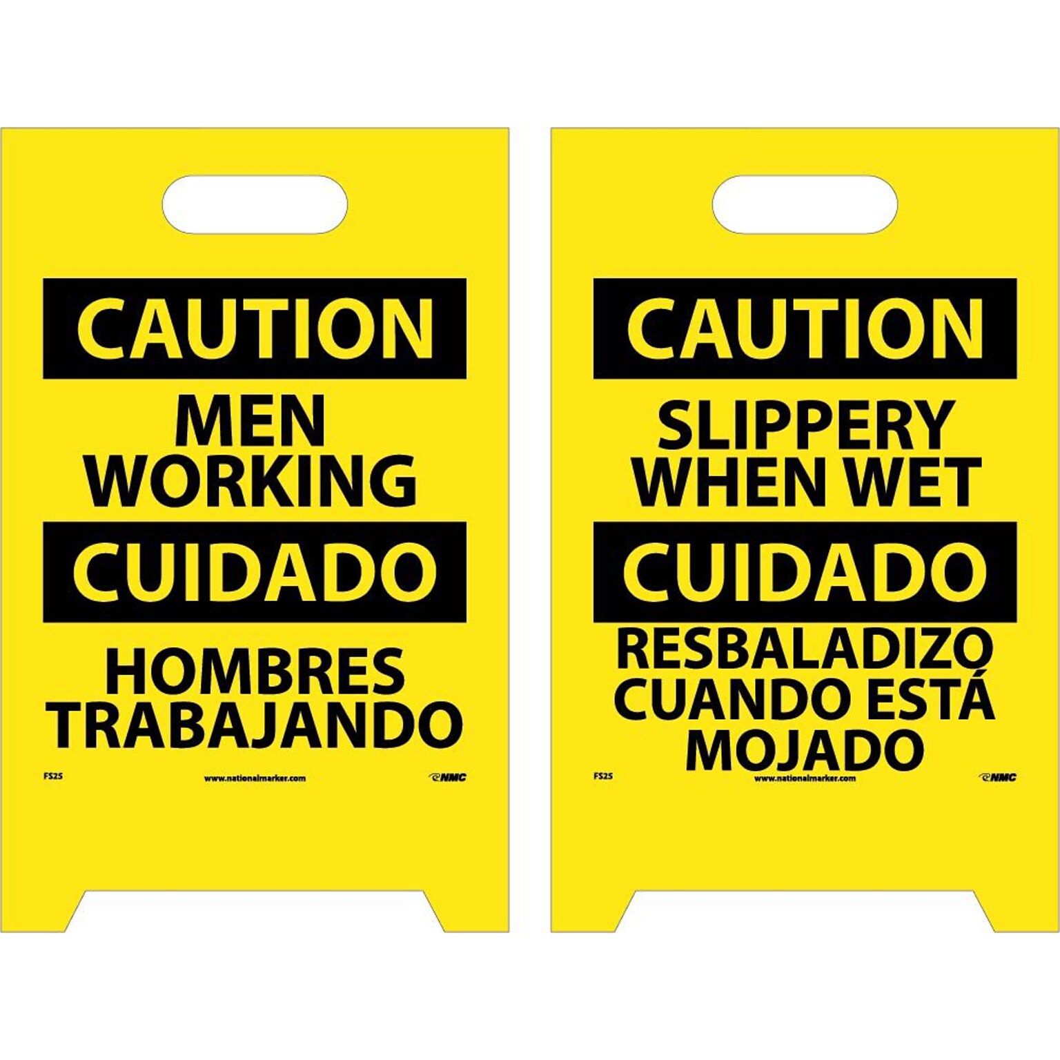 Floor Signs; Dbl Side, Caution Men Working Caution Slippery When Wet (Bilingual), 20X12