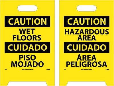 Floor Signs; Dbl Side, Caution Wet Floor Caution Hazardous Area (Bilingual), 20X12