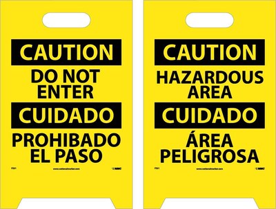 Floor Signs; Dbl Side, Caution Do Not Enter Caution Hazardous Area (Bilingual), 20X12