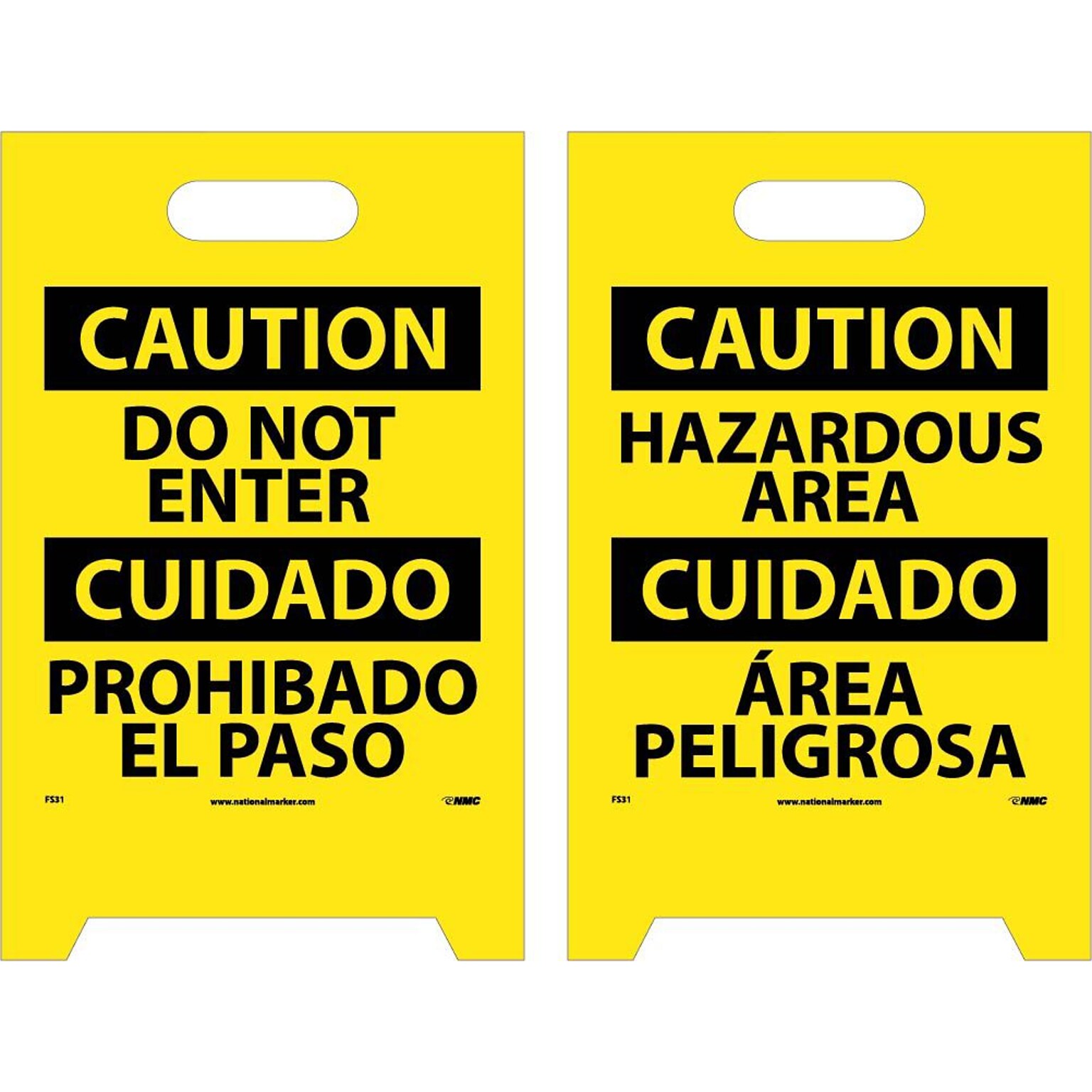 Floor Signs; Dbl Side, Caution Do Not Enter Caution Hazardous Area (Bilingual), 20X12