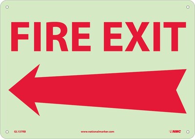 Notice Signs; Fire, Fire Exit, Left Arrow, 10X14, Rigid Plasticglow