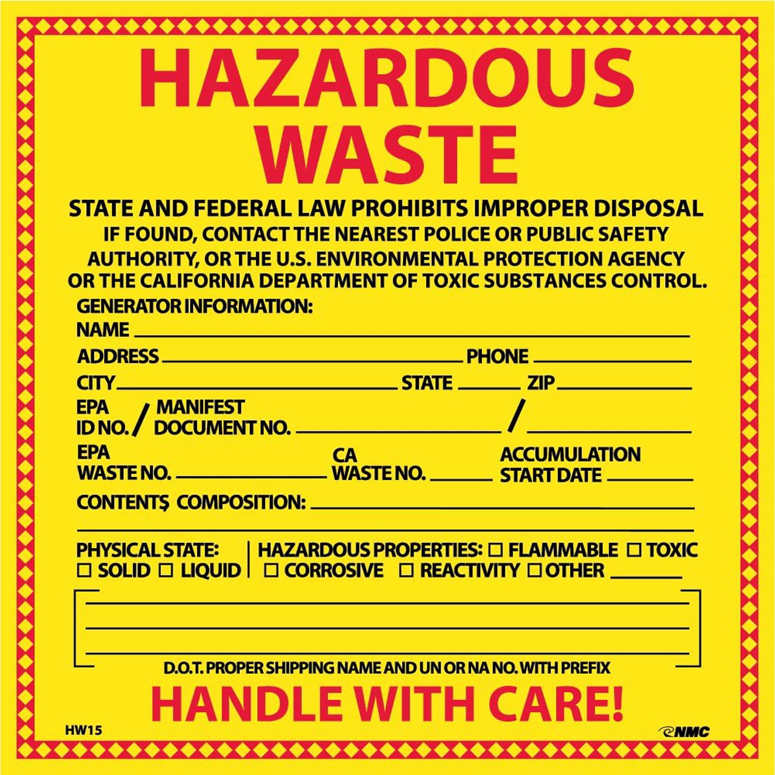 AccuformNMC Hazardous Waste Label, 6x 6, 25/Pack (HW15)