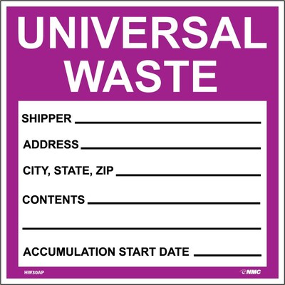 Hazard Labels; Hazardous Materials Shipping, Universal Waste, 6X6, Adhesive Vinyl, 25/Pack
