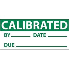 Inspection Labels; Calibrated, Grn/Wht, 1 x 2 1/4, Adhesive Vinyl (27 Labels)