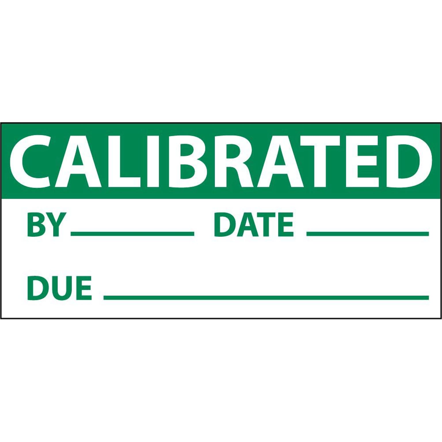 Inspection Labels; Calibrated, Grn/Wht, 1 x 2 1/4, Adhesive Vinyl (27 Labels)