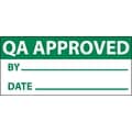 Inspection Labels; Qa Approved, Grn/Wht, 1 x 2 1/4, Adhesive Vinyl (27 Labels)