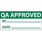 Inspection Labels; Qa Approved, Grn/Wht, 1" x 2 1/4", Adhesive Vinyl (27 Labels)