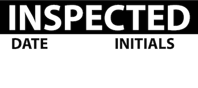 Inspection Labels; Inspected, Blk/Wht, 1" x 2 1/4", Adhesive Vinyl (27 Labels)
