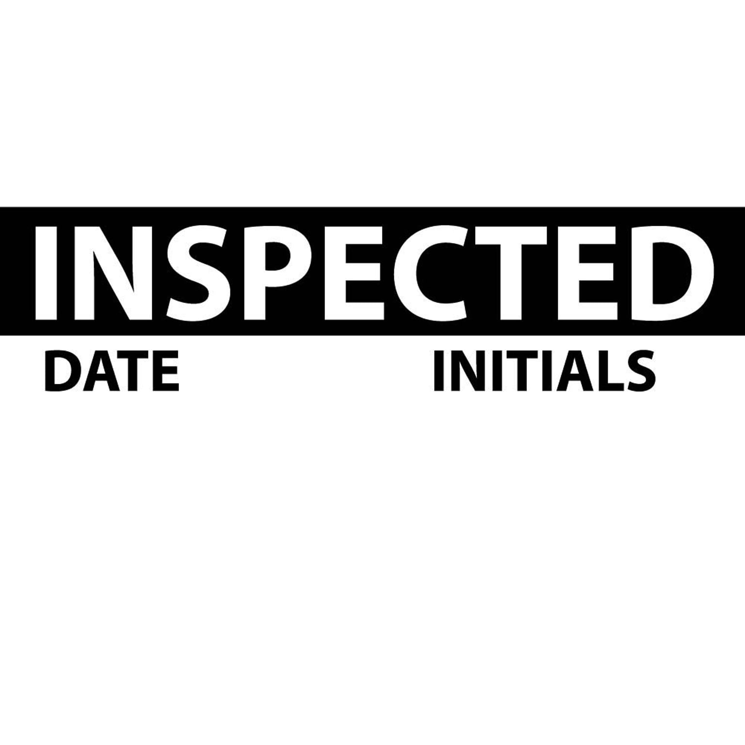 Inspection Labels; Inspected, Blk/Wht, 1 x 2 1/4, Adhesive Vinyl (27 Labels)