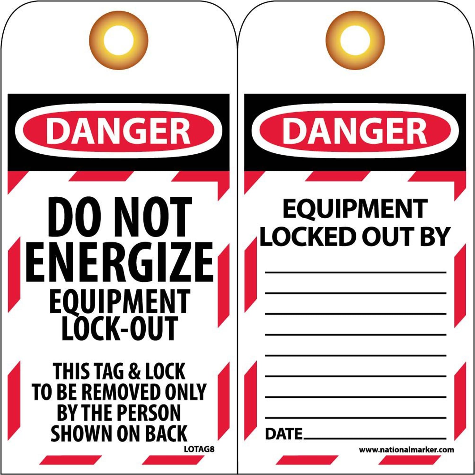Lockout Tags; Lockout, Do Not Energize Equipment Lock Out, 6X3, Unrippable Vinyl, 25/Pk