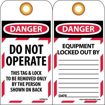 Lockout Tags; Lockout, Danger Do Not Operate This Tag & Lock. . ., 6X3, Unrippable Vinyl
