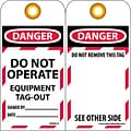Lockout Tags; Lockout, Danger Do Not Operate Equipment Tag Out. . ., 6 x 3, Unrippable Vinyl