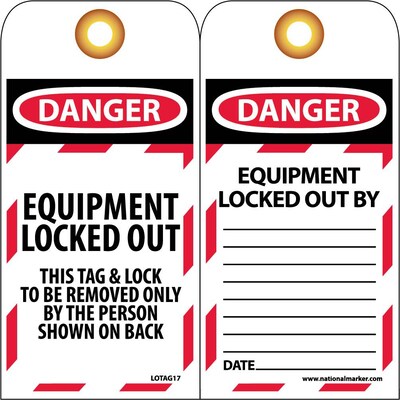 Lockout Tags; Lockout, Equipment Locked Out, 6X3, Unrippable Vinyl, 25/Pk