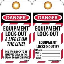 Lockout Tags; Lockout, Equipment Lock-Out A Life Is On The Line, 6 x 3, Unrippable Vinyl