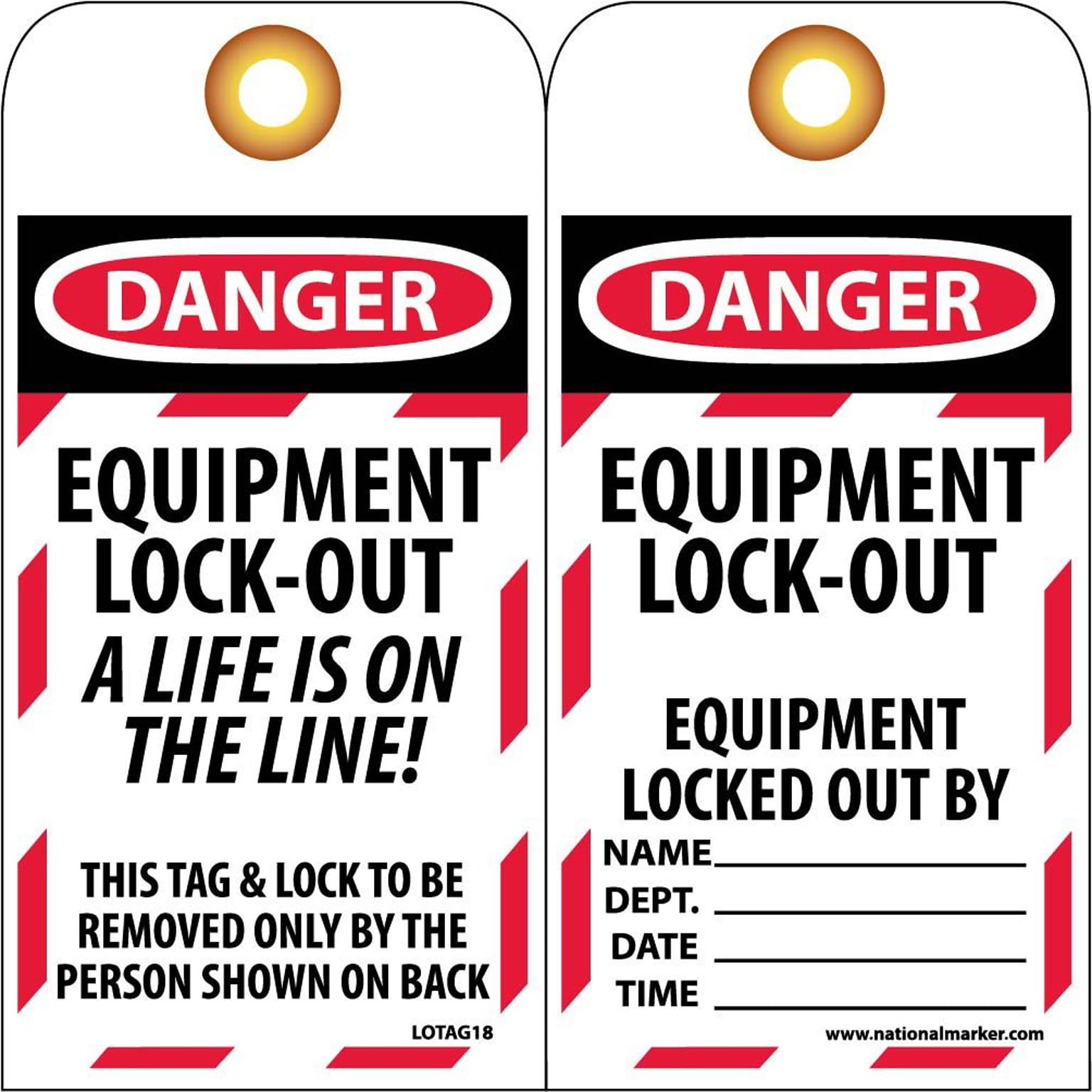 Lockout Tags; Lockout, Equipment Lock-Out A Life Is On The Line, 6 x 3, Unrippable Vinyl