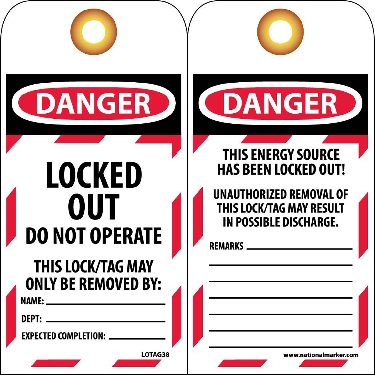 Tag; Danger, Locked Out,Do Not Operate, 6 x 3 1/4, Unrippable Vinyl, 25/Pack