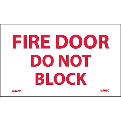 Information Labels;Fire Door Do Not Block; 3X5, Adhesive Vinyl, 5/Pk