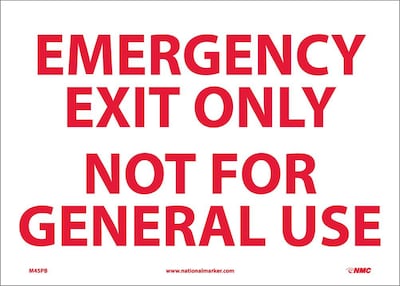 Information Labels; Emergency Exit Only Not For General Use, 10 x 14, Adhesive Vinyl