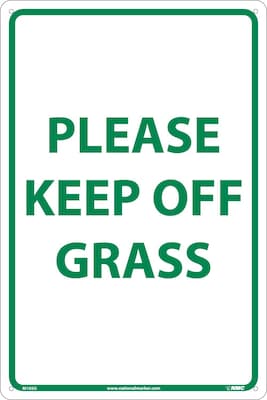 Notice Signs; Please Keep Off Grass, Green On White, 18X12, .040 Aluminum