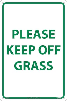 Notice Signs; Please Keep Off Grass, Green On White, 18X12, Rigid Plastic