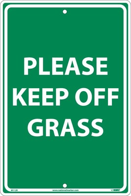 Notice Signs; Please Keep Off Grass, White On Green, 18X12, Rigid Plastic