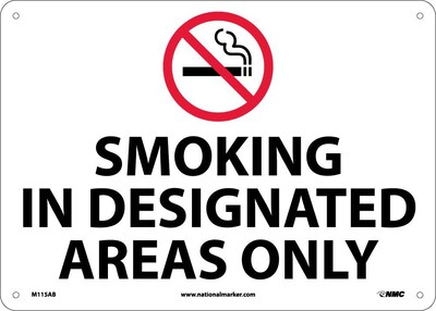 Information Signs; Smoking In Designated Areas Only, Graphic, 10X14, .040 Aluminum